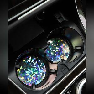 ⭐️ Awesome Glass Shard Style Iridescent Set Of 2 Car Drink Holder Coasters ⭐️